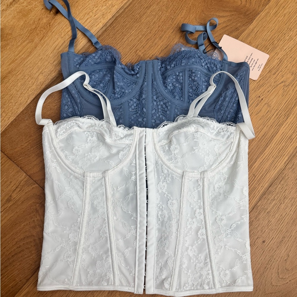 Lace Bustier Top Set in Blue and White
